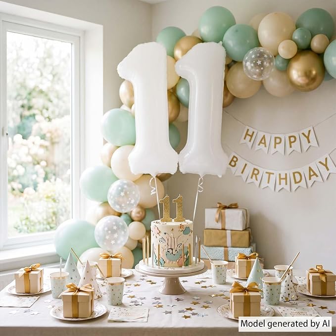 White Number 11 Balloon 40 Inch, Large Matte White 11 Foil Balloon Set - Image 3