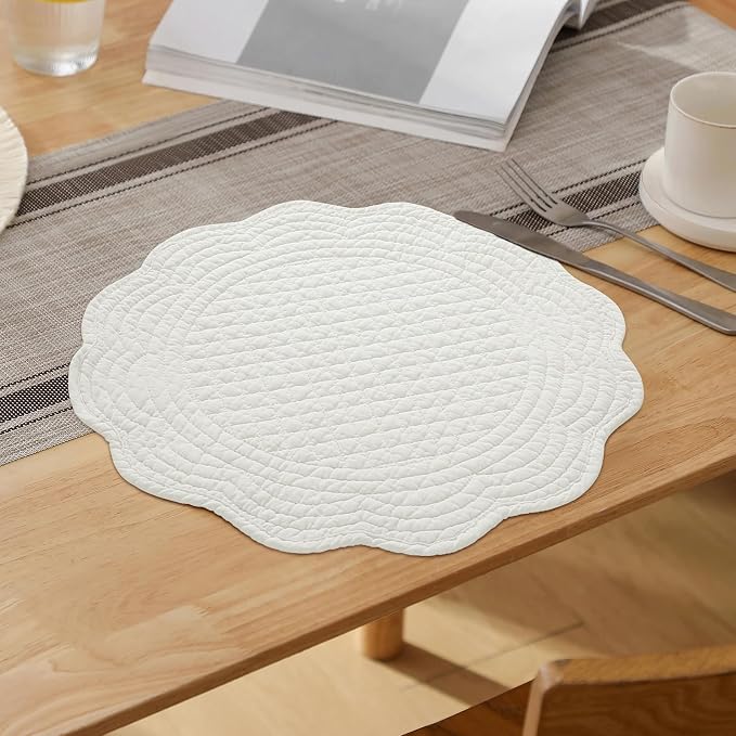 HOMBYS Quilted Placemats Set of 6 Washable Round Placemats - Image 7