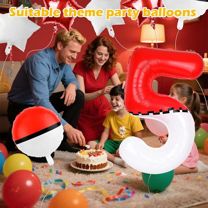 40 Inch Red & White Cartoon Themed Theme Number Balloon, Number Block Foil - Image 6