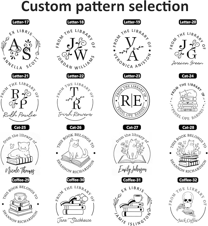 Personalized Book Embosser - Custom Library Stamp, Personal Gifts for Book Lovers, Readers, Teachers (Cat-27)