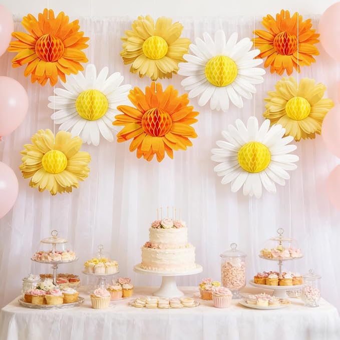 SUNBEAUTY 9PCS Paper Flower Party Decorations Yellow Orange Giant Paper Flowers - Image 2