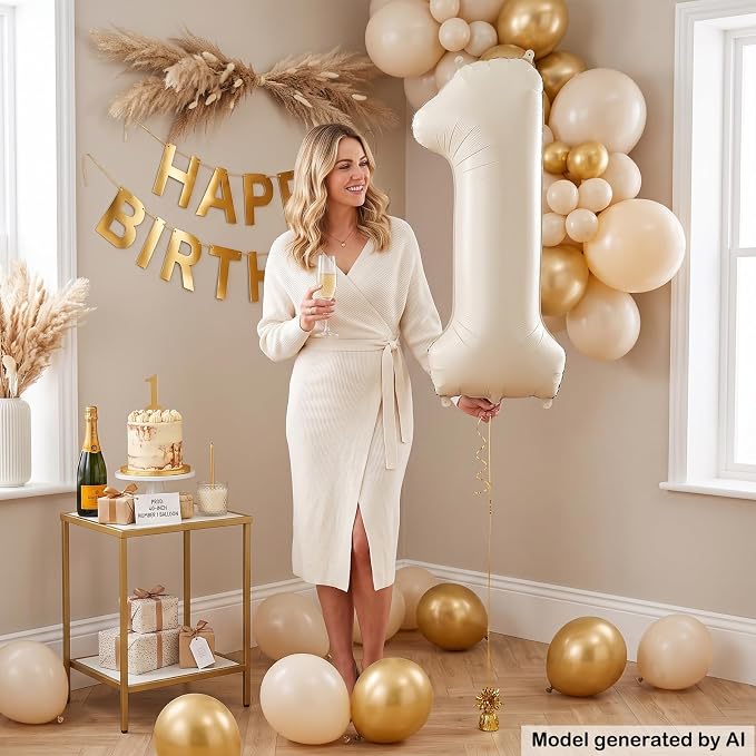 40 Inch Cream Foil Number 1 Balloon - Image 4