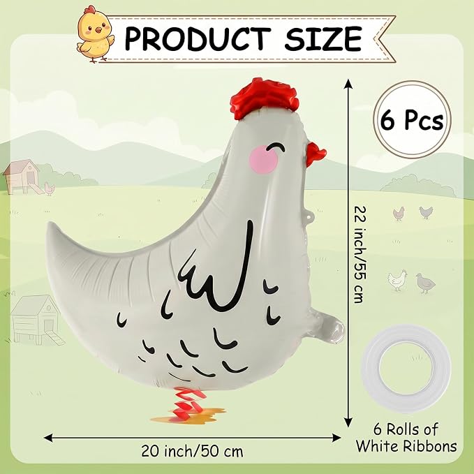 6 Pcs Walking Chicken Balloons, 20 Inch Chickens Foil Balloons - Image 2