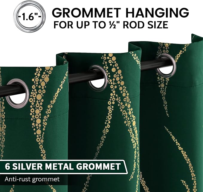 Yakamok Emerald Green Curtains for Livingroom Foil Print W42 x L54-inch | - Image 3