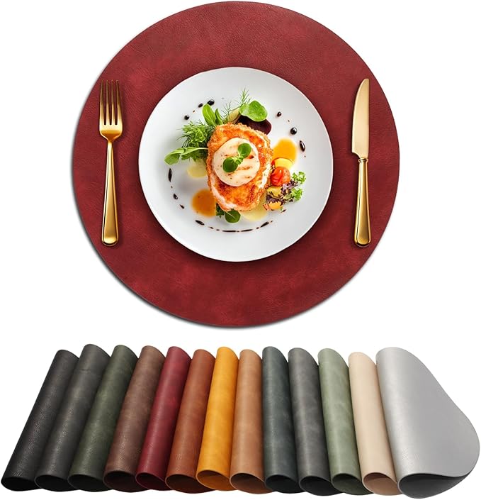 UnivoColors Placemats Round Faux Leather Placemats Set of 6-Waterproof-Wipe by UnivoColors
