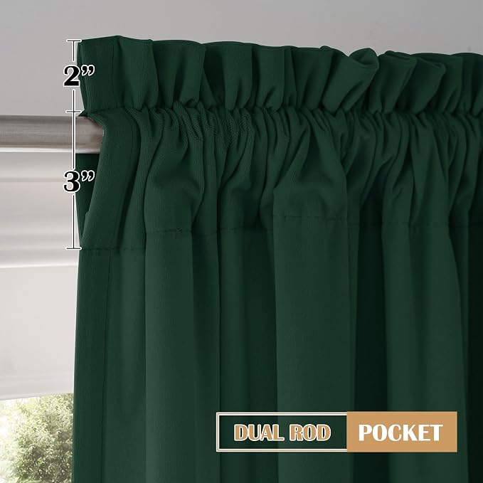 Beauoop Velvet Curtains for Bedroom Living Room Dark Green 52x96 2 Panels | - Image 9