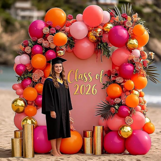 Pink Orange Balloon Garland Double Stuffed Hot Pink Orange Gold Metallic Pastel - Image 7