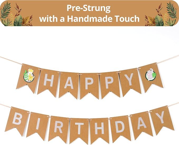 Animal Themed Birthday Banner, Pre-Strung Jungle Safari Decorations by GALASET