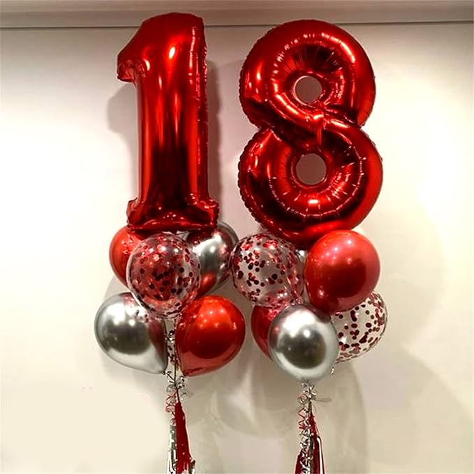 Red 20 Balloon Number, 40 Inch 20th Birthday Balloons - Image 4