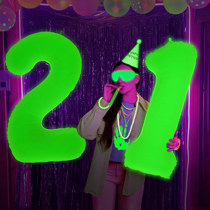 Mega-L Glow in The Dark Party Supplies, 40 Inch Yellow Number 7 Balloon | Glow - Image 2