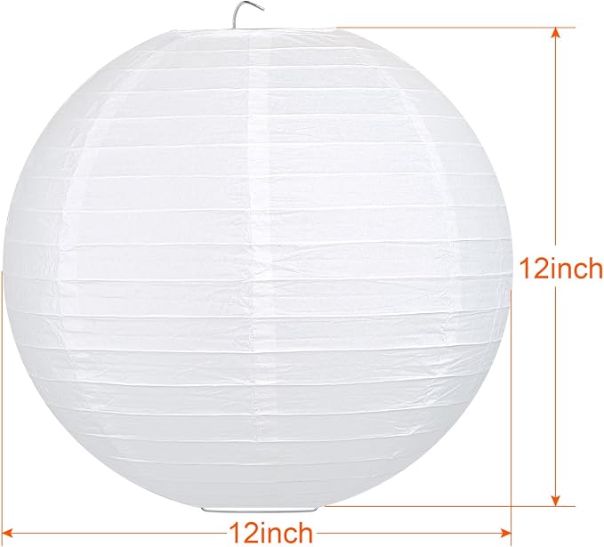 LIHAO 12 Inch White Round Paper Lanterns | Chinese Lantern, Hanging Décor - Image 3