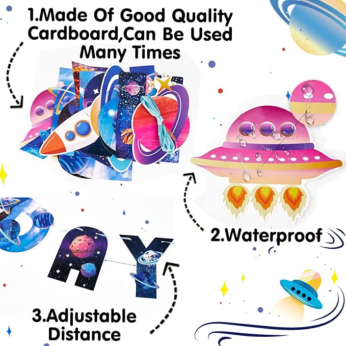 SUNBEAUTY Universe Outer Space Theme Birthday Banner Galaxy Happy Birthday - Image 3