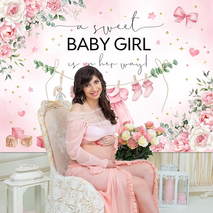 InMemory Pink Baby Shower Backdrop Oh Baby Clothes Welcome Newborn Party - Image 2