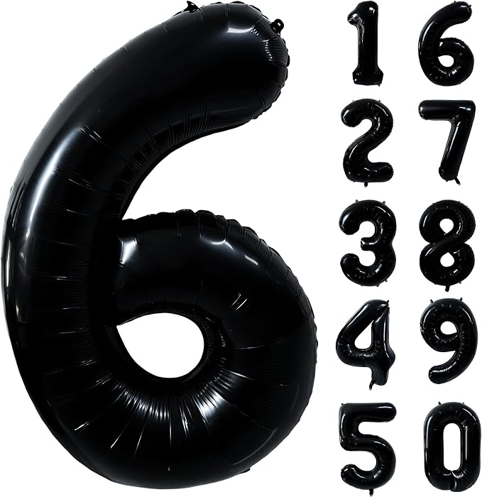 40 inch Black 6 Number Balloon Giant Foil Helium Balloons Black Large Digital by Yeodong