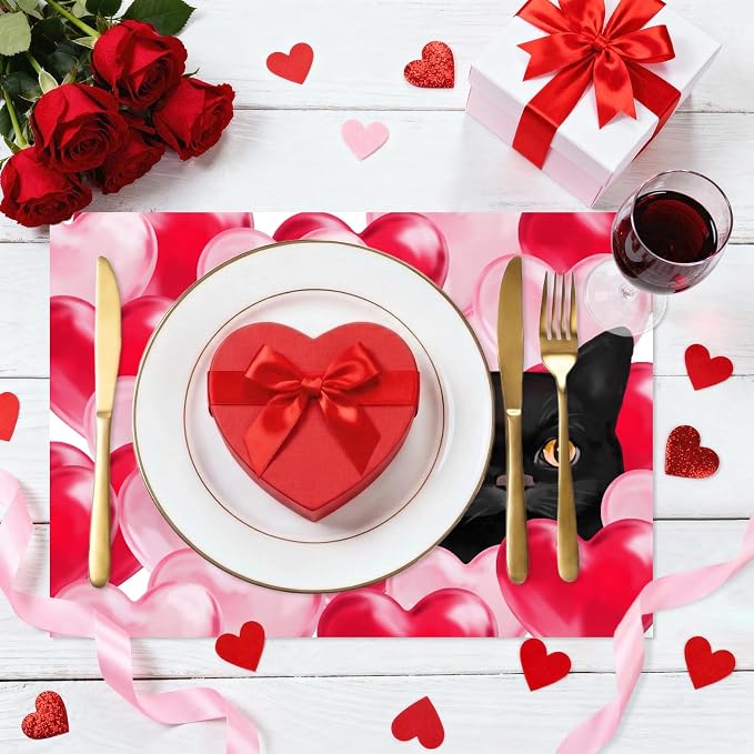 Cute Cat Themed Valentine's Day Paper Placemats, Holiday Party Table Decor - Image 3