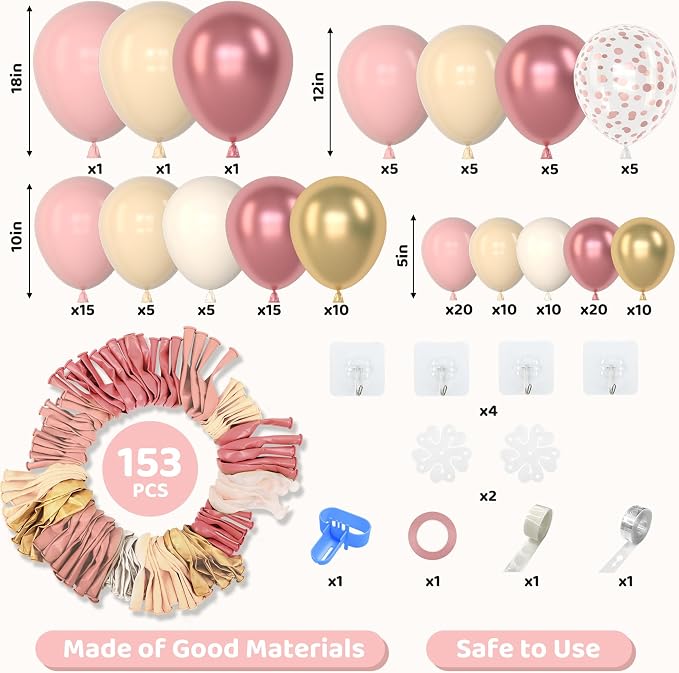 Amandir 153Pcs Boho Blush Balloon Arch Garland Kit, Different Sizes | 18 12 10 - Image 3