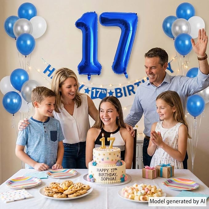 Navy Blue Number 17 Balloon 40 Inch, Shiny Foil Numeral - Image 2