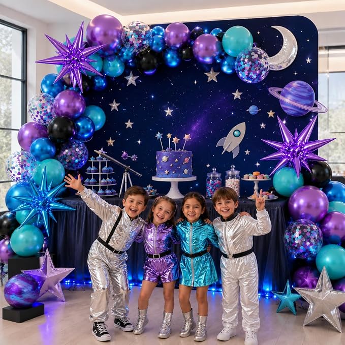 Galaxy Outer Space Balloons, 12 Inch Metallic Blue Purple Balloons - Image 7