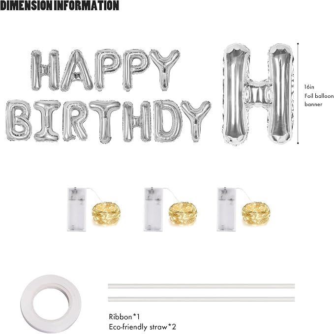 CANREVEL Happy Birthday Banner Decorations + Sign Balloons, - Image 2