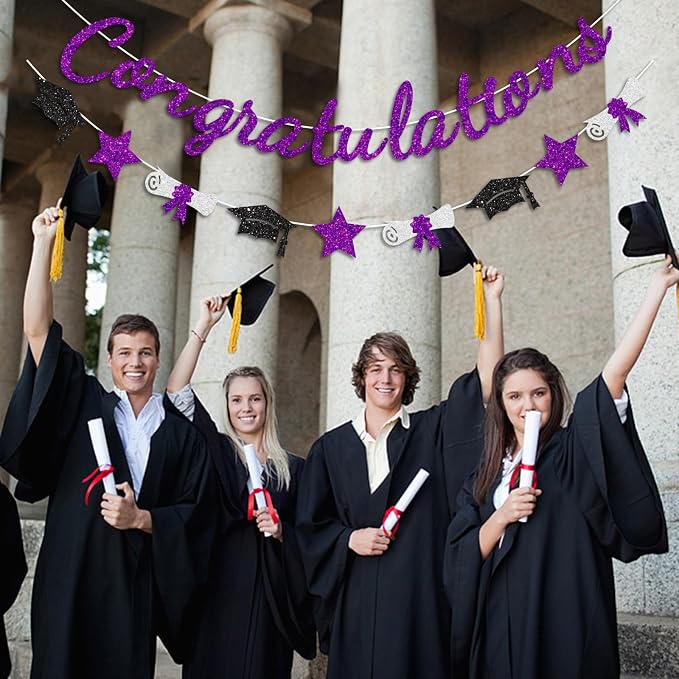 Congratulations Banner Purple Graduation Decorations Class of 2026 Prestrung - Image 3
