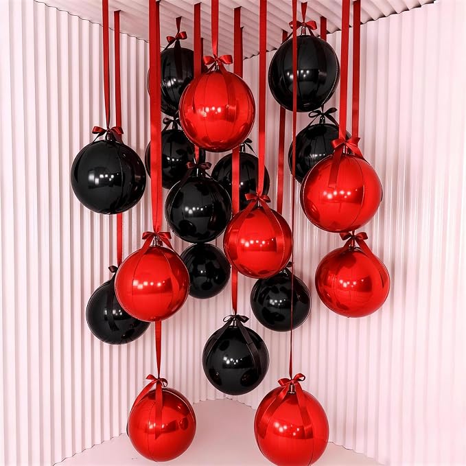 9 Pcs Black Red Round Foil Balloons Halloween Balloon | 22 In Black Metallic - Image 5