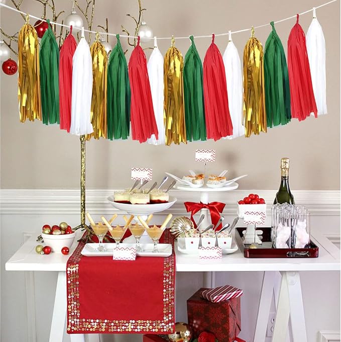 Red Tassel Garland 20 Pcs, Tissue Paper Tassels Garland Banner - Image 4
