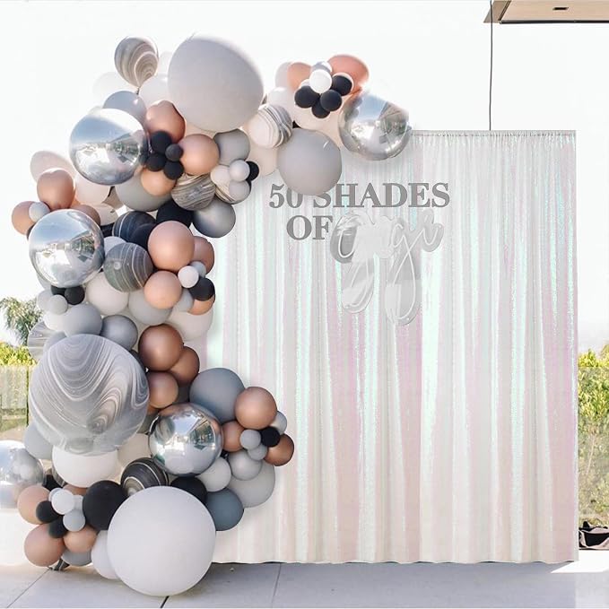 Sugargirl White Iridescent Sequin Backdrop Curtain 2 Panels 2FTx8FT Glitter - Image 3