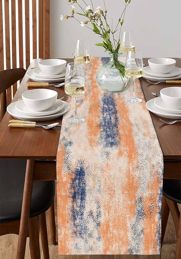 Vintage Oil Painted Cotton Linen Table Runner for Dining Kitchen, Wedding Outdoor Party Tablerunners Decoration, Abstract Modern Orange Minimalist Dresser Scarf Coffee Tablecloth Runners 13x48 Inches