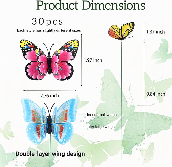 30PCS Butterfly Decorations Outdoor Butterfly Garden Picks - Image 2