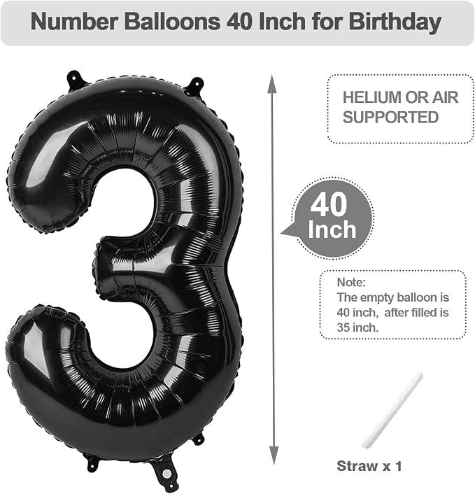 Number Balloons 40 Inch Black 2 Balloon - Image 5