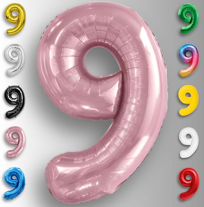 Pink Pearl Number Balloon 9 Mylar Foil Macaron Balloons 40 inch - Image 5