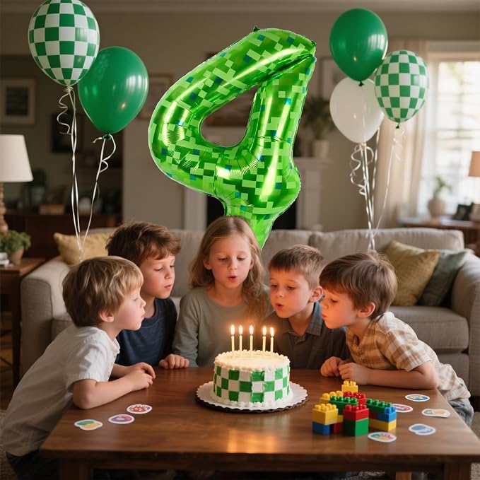 40 Inch Giant Green Pixel Miner Theme Number Balloons 40 Inch Foil Party - Image 7