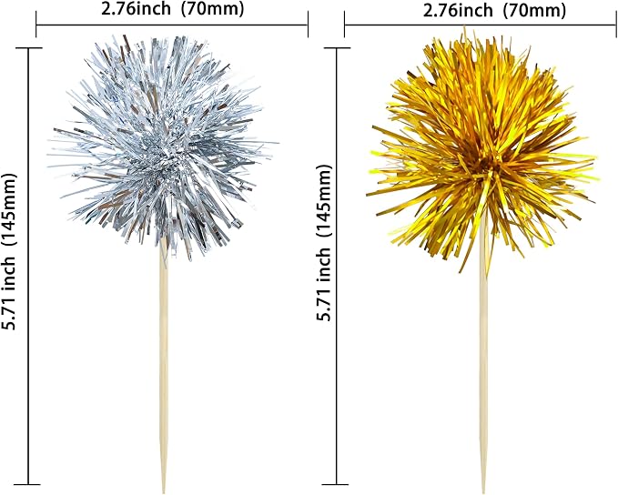 Gyufise 30Pcs Foil Firework Cupcake Toppers Sparkle Tinsel Cake Toppers Tinsel - Image 2