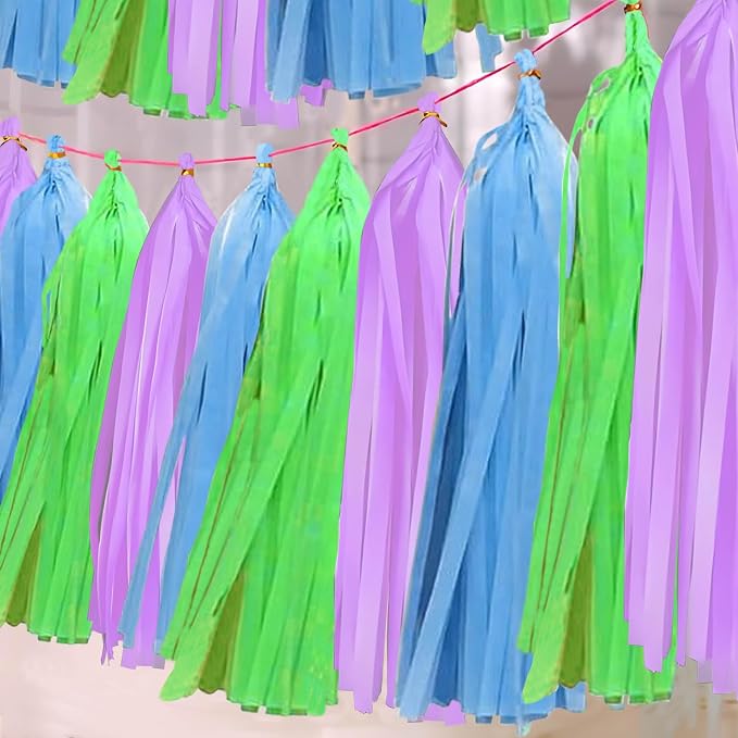 Purple Green and Blue Tissue Paper Tassels 30pcs Streamers Party by Unknown
