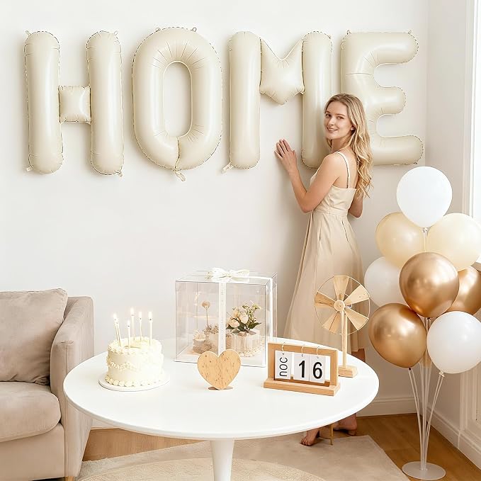 Beige HOME Balloons 40 Inch, Large HOME Letter Banner Cream White - Image 6