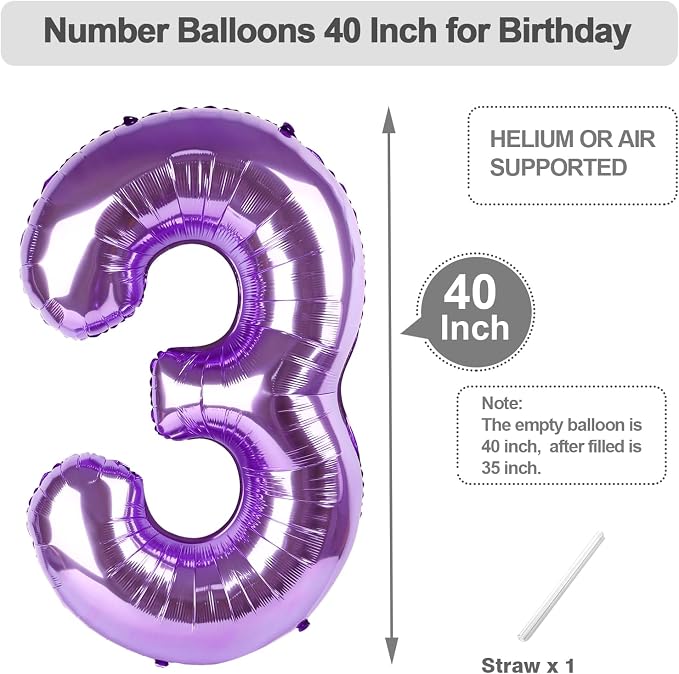 2 Balloon 40 Inch Number Balloons Purple Birthday Decorations - Image 5