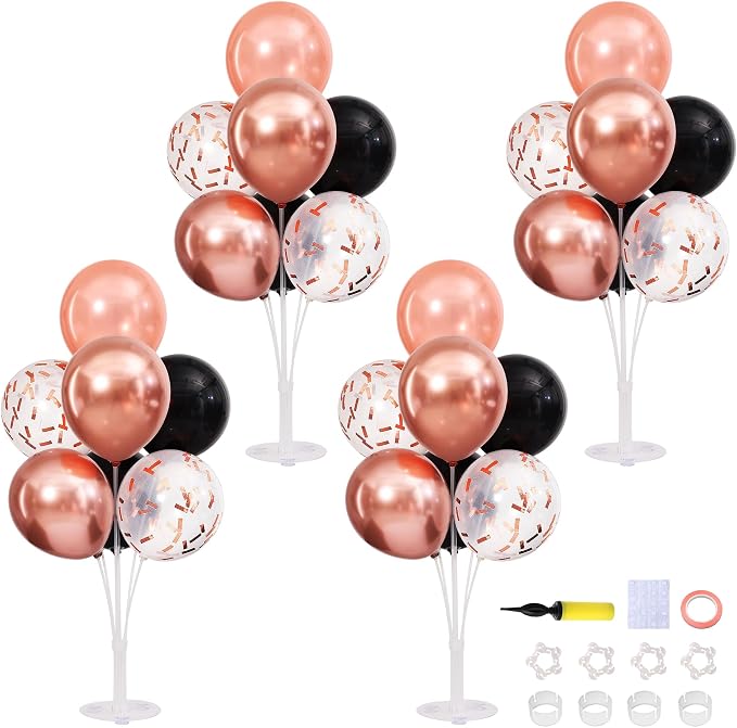 4 Sets Rose Gold and Black Balloons Stand by ZyloonDecoration