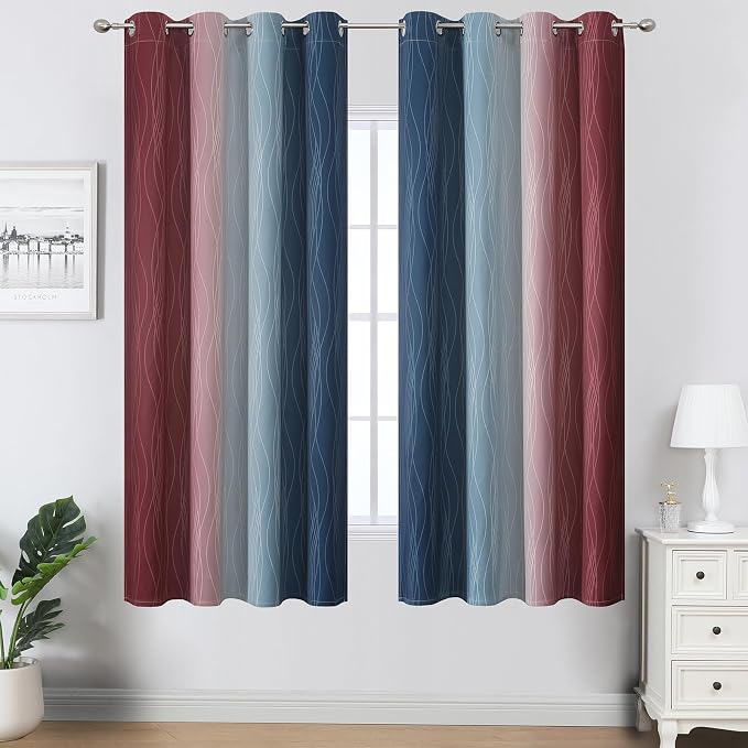 Navy Blue and Burgundy Red Blackout Ombre Curtains - Image 2