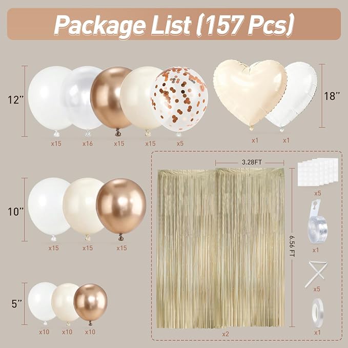 White and Champagne Gold Balloons Garland Arch Kit - Image 2