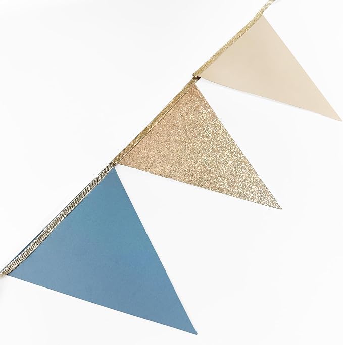 30Ft Champagne Gold Dusty Blue Beige Party Decorations Pennant Banner Flag - Image 5
