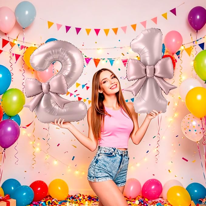 40 Inch Number 1 Balloon with Bow, Coquette Aesthetic Foil Balloon - Image 4
