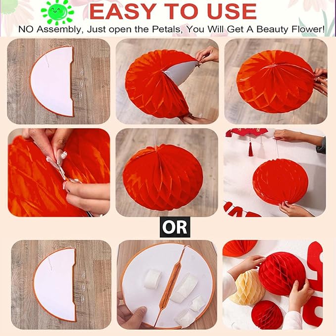 Orange and Blue Rainbow Paper Honeycomb Balls, 6 and 10 inch Hanging Tissue - Image 3