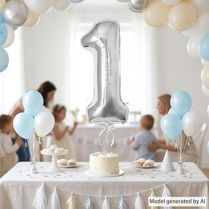 Silver Number 1 Balloon 40 Inch, Sleek Silver Foil Numeral - Image 6