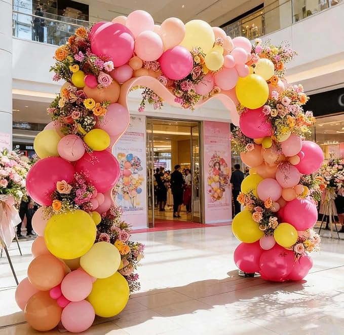 Pink Yellow Balloon Arch Double Stuffed Baby Pink Peach Balloons | Different - Image 2