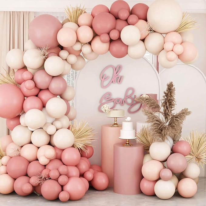 Retro Blush Pink Balloon Arch Kit Boho Pastel Pink Balloons Party Decor | Dusty by FengRise