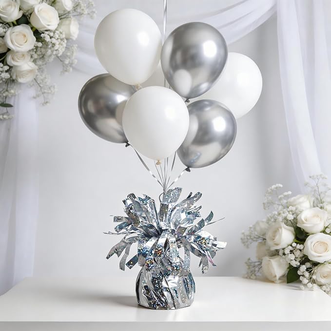 Glitter Silver Balloon Weights, 6 Pack | Glitter silver PET film; helium - Image 2