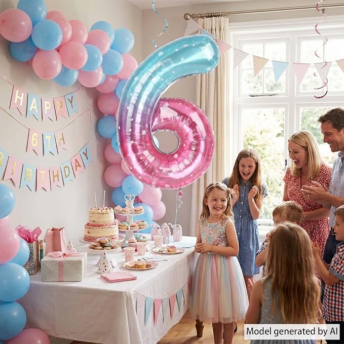 40 Inch Pink Blue Number 6 Balloon, Large Gradient Pink Blue Mylar Foil Number - Image 6