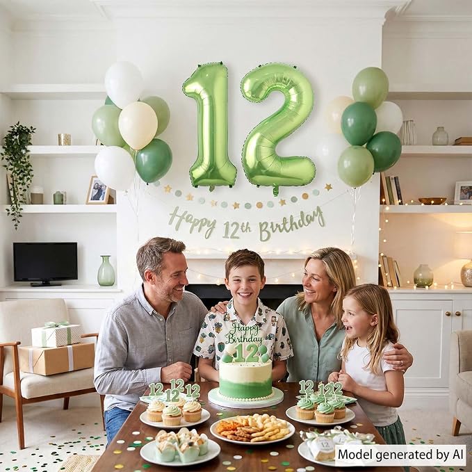 Light Green Number 12 Balloon 40 Inch, Glossy Double Digit Decoration | - Image 2