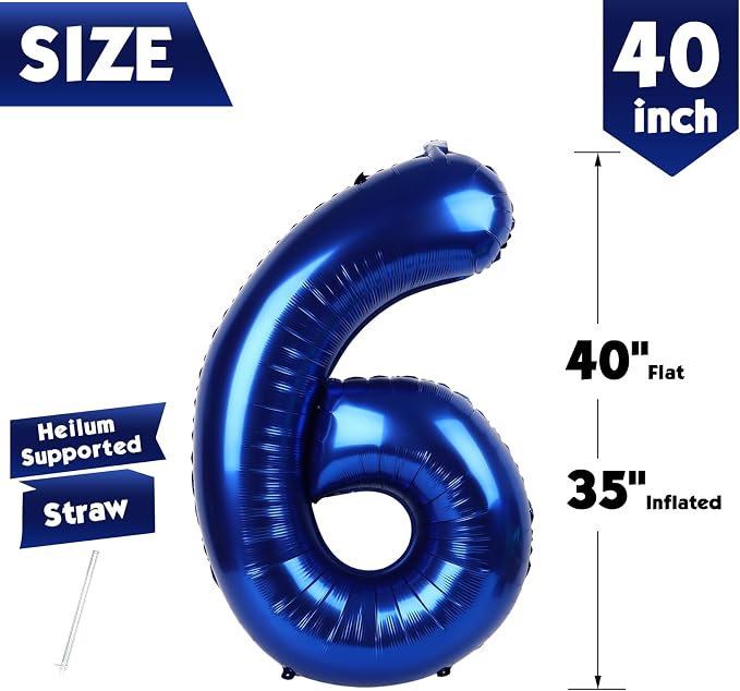 40 Inch Night Blue Number 6 Balloon, 6th Blue Birthday Party Decorations | 40 - Image 5