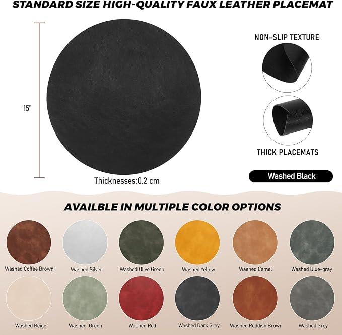 UnivoColors Placemats Round Faux Leather Placemats Set of 4-Waterproof-Wipe - Image 7